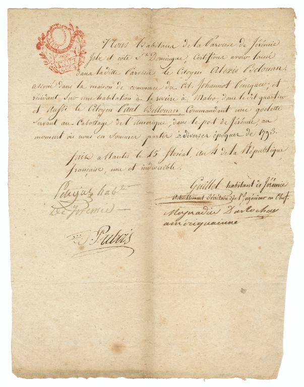 Déclaration des habitants de Jérémie, paroisse de Saint-Domingue