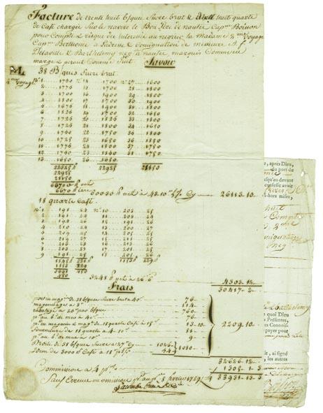 Facture de transport de marchandises du navire Le Bon Père pour le compte du navire La Madame