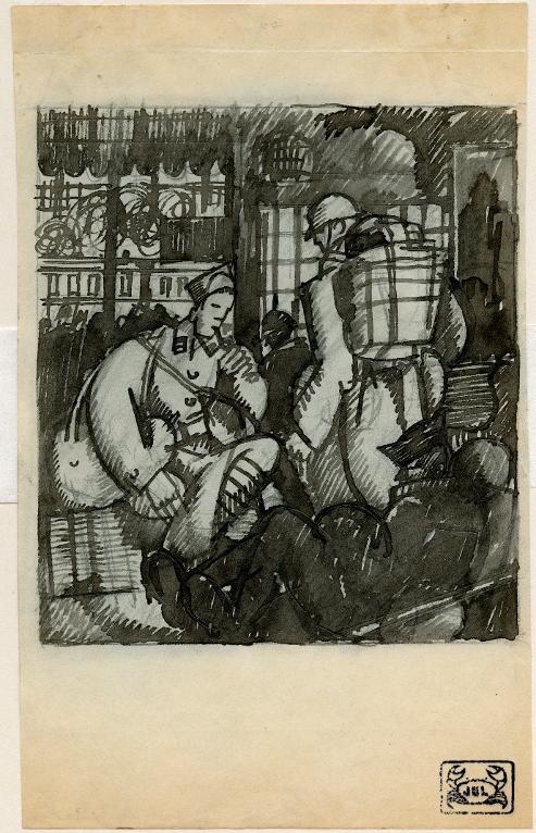 Les soldats à la gare