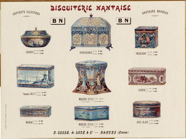 Biscuiterie Nantaise. BN. Coffrets illustrés. Nouveaux modèles. P.Cossé, A. Lotz & Cie - Nantes (France)