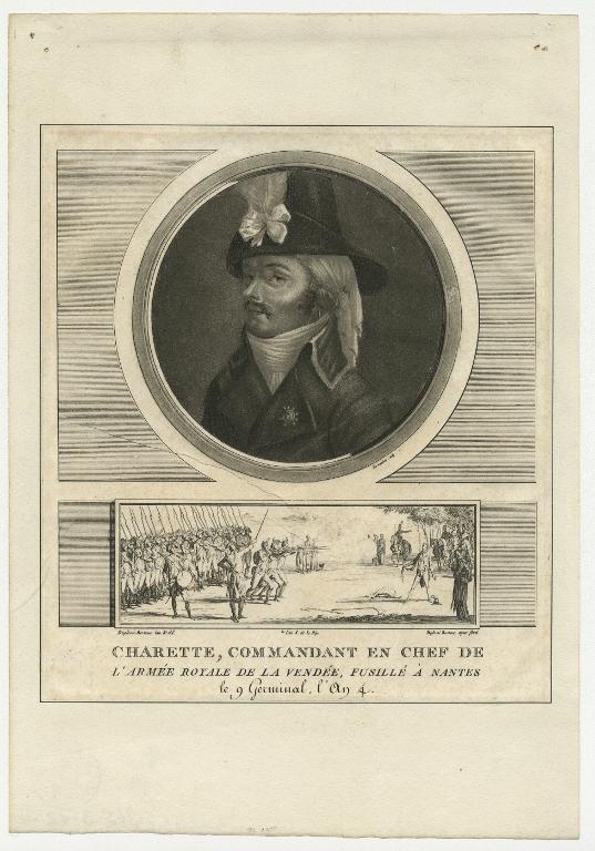 Charette, commandant en chef de l'armée royale de la Vendée, fusillé à Nantes le 9 Germinal, l'An 4.