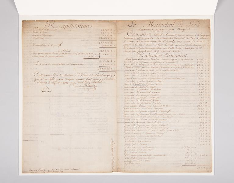 Compte d'armement du navire le Maréchal de Levis