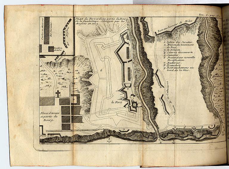Plan du fort et d'une partie du bourg de la Guadeloupe attaquée par les Anglais en 1703