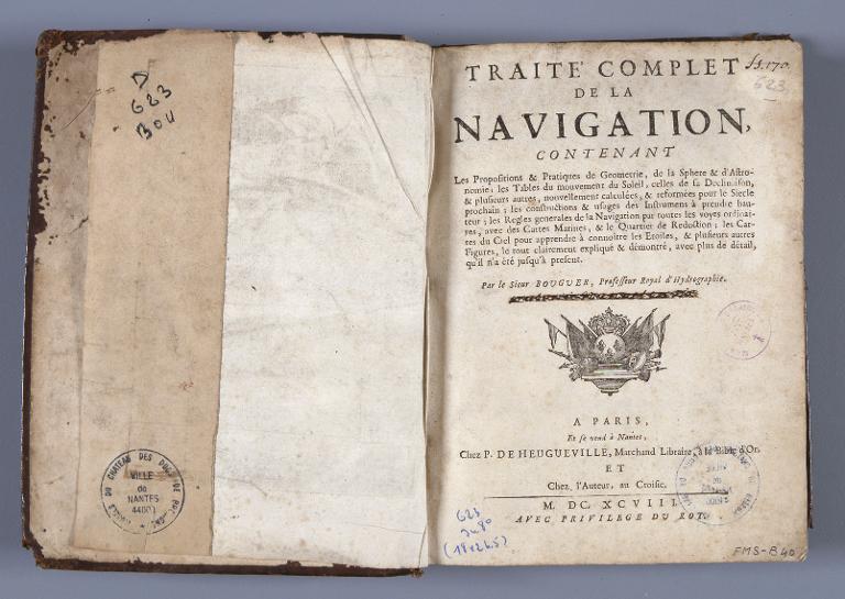 Traité complet de la navigation contenant les Propositions & Pratiques de Geometrie, de la Sphere & d'Astronomie, les Tables du mouvement du Soleil, celles de sa Déclinaison, & plusieurs autres, nouvellement calculées, & reformées pour le Siecle prochain, les constructions & usages des Instruments à prendre hauteur ; les Règles generales de la Navigation par toutes les voyes ordinaires, avec des Cartes Marines, & le Quartier de Reduction ; les Cartes du Ciel pour apprendre à connaître les Etoiles, & plusieurs autres Figures, le tout clairement expliqué & démontré, avec plus de détail, qu'il n'a été jusqu'à present.