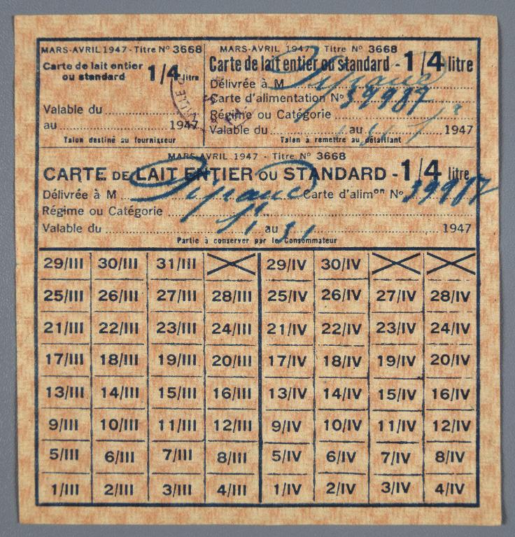 Carte de lait entier ou standard