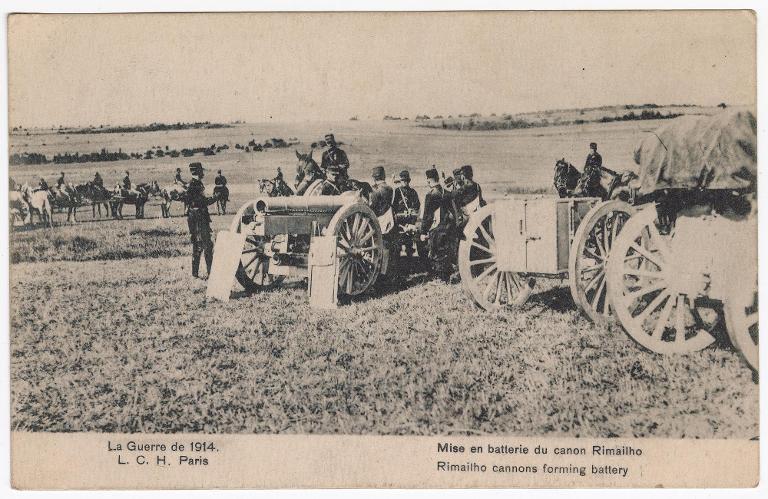 La Guerre de 1914. Mise en batterie du canon Rimailho