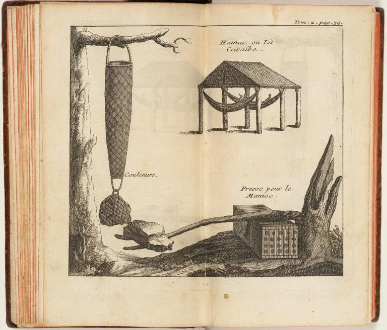 Hamac ou lit caraïbe, couleuvre, presse pour le manioc
