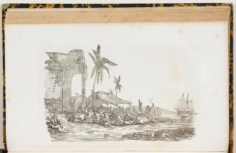Captifs attendant d'embarquer à bord d'un navire de traite sur la côte d'Afrique